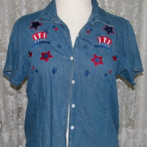 BLUE Cotton Embroidered DENIM Shirt Size Large